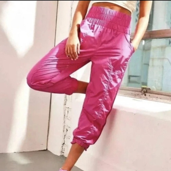Free People hot pink the way home joggers parachute style high-waisted - Picture 1 of 8